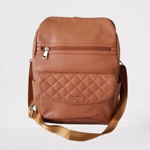 NWT! Faux Leather Backpack w/Quilted Flap, Anti-Theft, Bottle Pockets